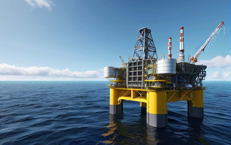 **Prompt 1: Advanced Materials & AI Optimized Design**
    "A majestic, cutting-edge offshore platform, showcasing the integration of high-strength alloys and advanced composites. The structure is sleek and robust, designed to withstand extreme marine conditions. Subtle holographic overlays or data visualizations hint at AI-optimized design processes, emphasizing efficiency, reduced carbon footprint, and long-term durability. The surrounding ocean is clear, and the platform might incorporate green energy elements like integrated wind turbines or solar panels, reflecting a sustainable approach. The overall image should convey innovation, strength, and environmental consciousness in modern marine engineering."