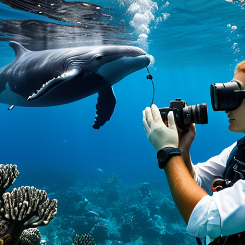 Home 21 **
"A marine biologist, fully clothed in appropriate field attire, using underwater acoustic communication equipment to study whale behavior. Natural pose, perfect anatomy, well-formed hands. Coral reef background, clear water. Safe for work, appropriate content, professional, family-friendly."
**