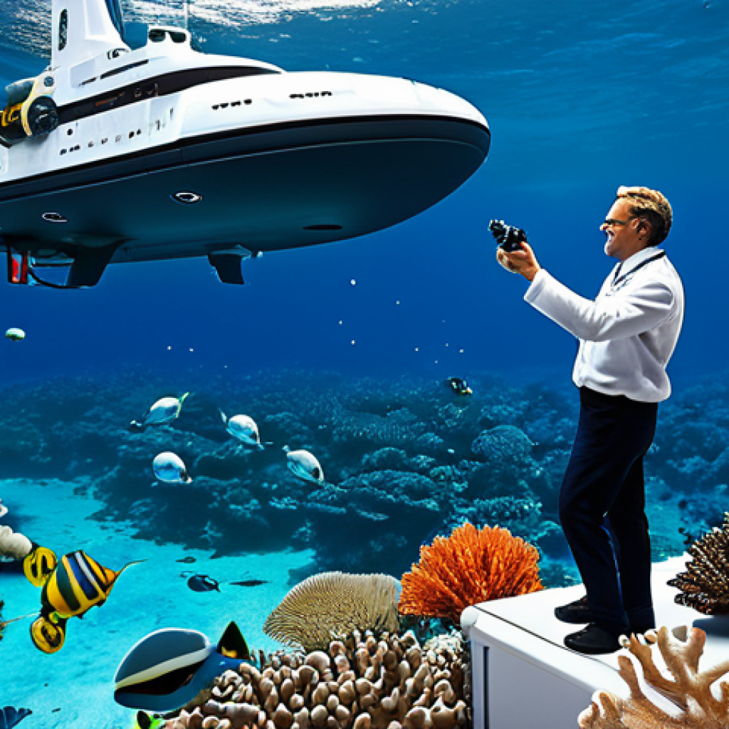 Futuristic Ocean Exploration**

"A diverse team of scientists in fully clothed, professional attire, aboard a research vessel equipped with advanced robotic submarines and drones, exploring a vibrant coral reef. The scene depicts a sustainable approach to oceanography with crystal-clear waters, diverse marine life, and renewable energy sources visible in the background. Safe for work, appropriate content, family-friendly, perfect anatomy, natural proportions, high quality."

**