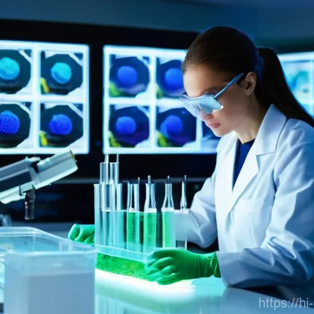 해양 생명공학 - **Prompt: Marine Biotechnology in Medicinal Discovery**
A bright, clean, and futuristic laborato...