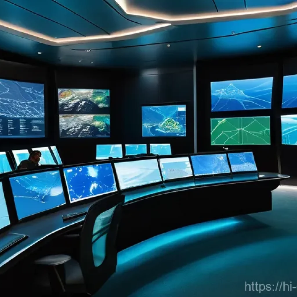 해양 안전 기술 - **Prompt 1: Futuristic Marine Intelligence Hub**
A highly detailed, wide-angle shot inside a cut...