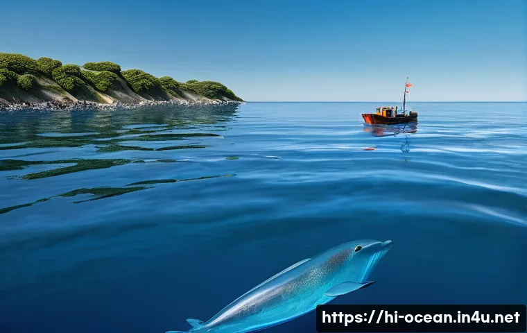 해양 환경 정화 기술 - **Prompt:** A high-definition, realistic image capturing a serene, clear blue ocean where advanced f...