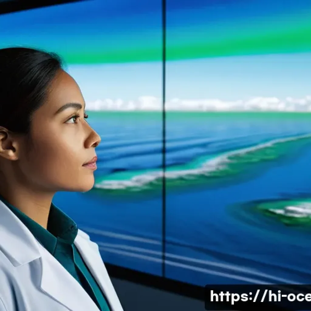 해양 지구 시스템 모델링 - **Prompt:** "A highly detailed, realistic image of a female oceanographer in a professional, modern ...