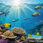 해양 환경 예측 모델링 - A detailed, realistic underwater scene showing the impact of rising ocean temperatures on coral reef...