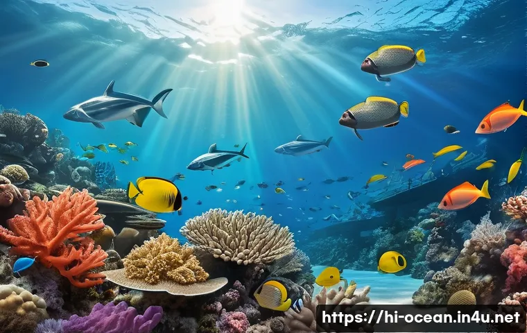 해양 환경 예측 모델링 - A detailed, realistic underwater scene showing the impact of rising ocean temperatures on coral reef...