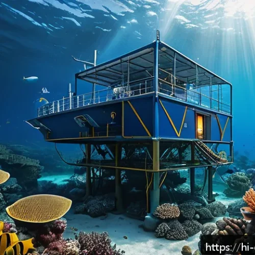 심해 구조물 설계 - A highly detailed underwater research station deep in the ocean, equipped with advanced smart sensor...