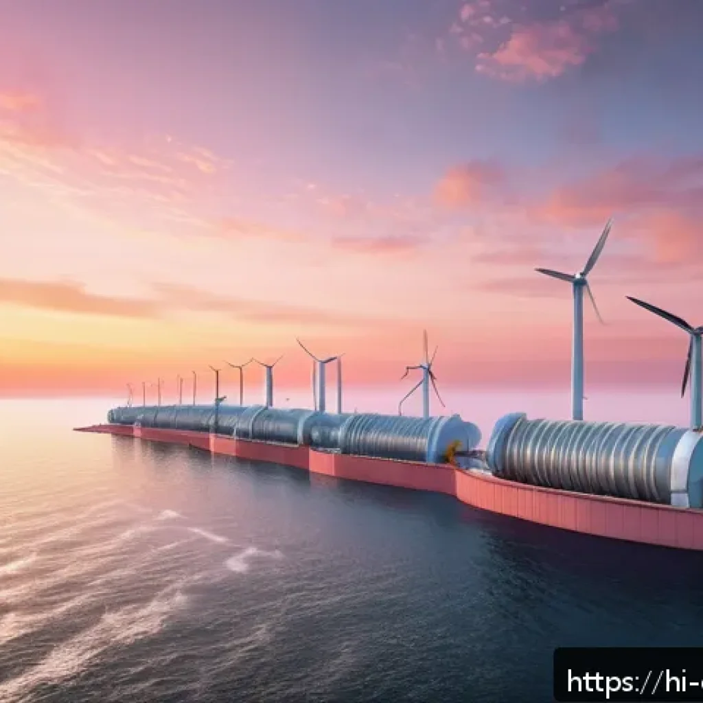 해양 재생 가능 에너지 - A detailed, realistic coastal tidal energy power station at sunrise, showing large tidal turbines pa...